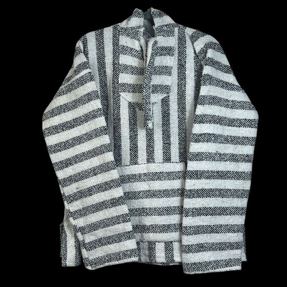 San Jose Baja Men's Hoodie Drod Rug Pullover Striped Black White Size Large - Picture 2 of 9